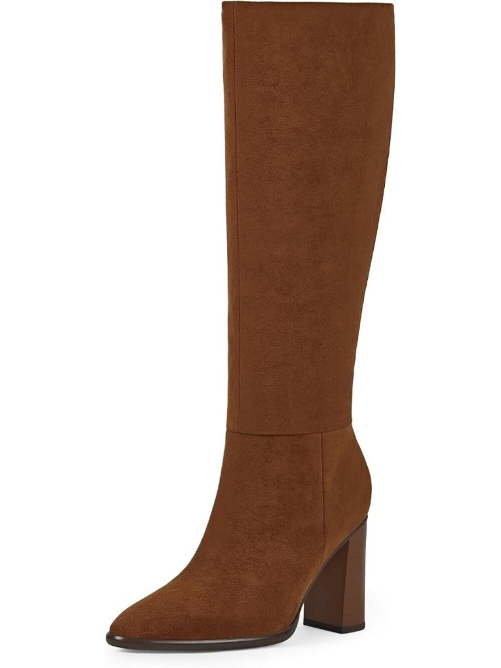 Women's Mocha Brown Pointed Toe Chunky Heel Cushioning Foam Knee High Boot Shoes